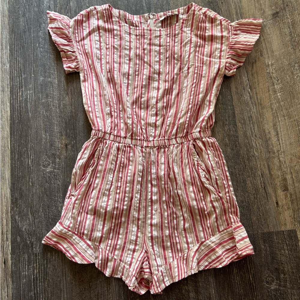 LOFT Pink and White Striped Romper